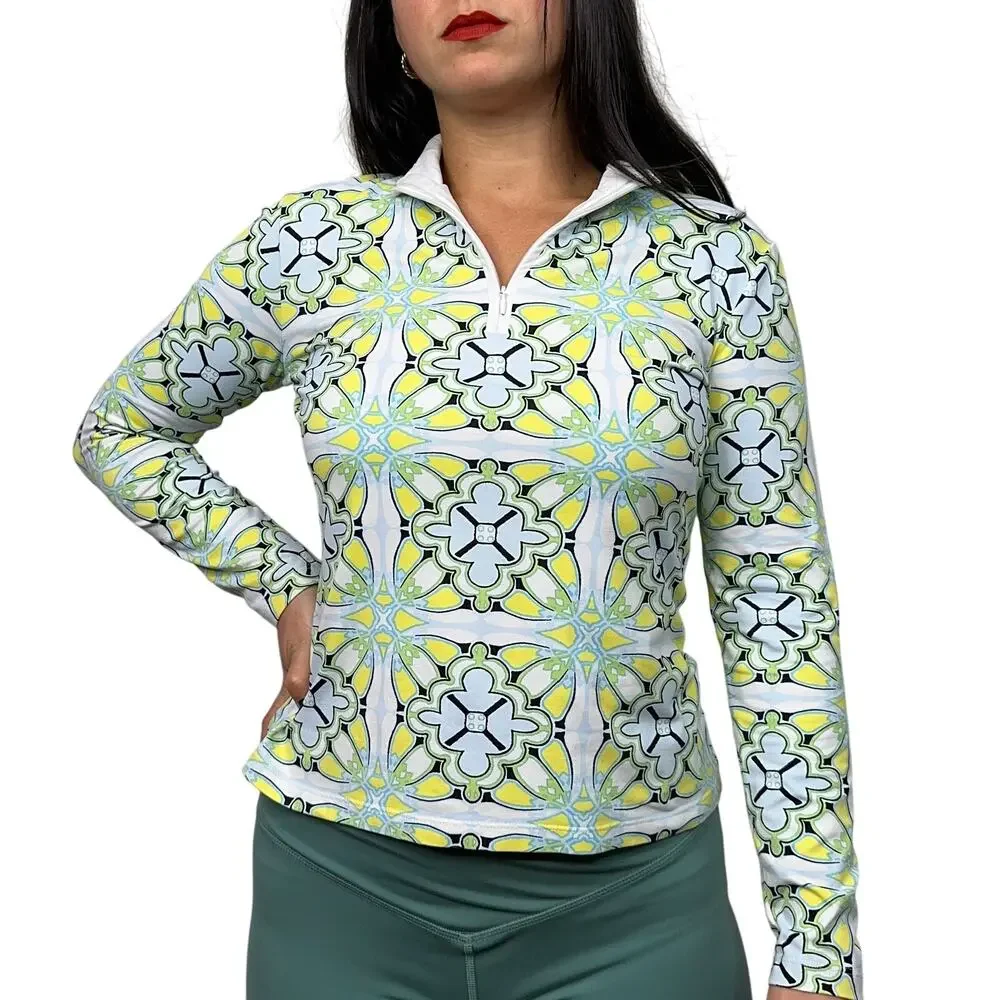 J. McLaughlin Bedford Yellow Green Blue Quarter Zip Pullover